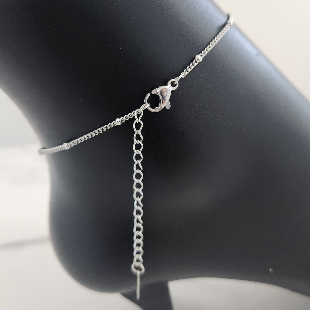 Summer Style Heart Charm Pendant Silver Tone Adjustable Ankle Bracelet - Picture 9 of 14